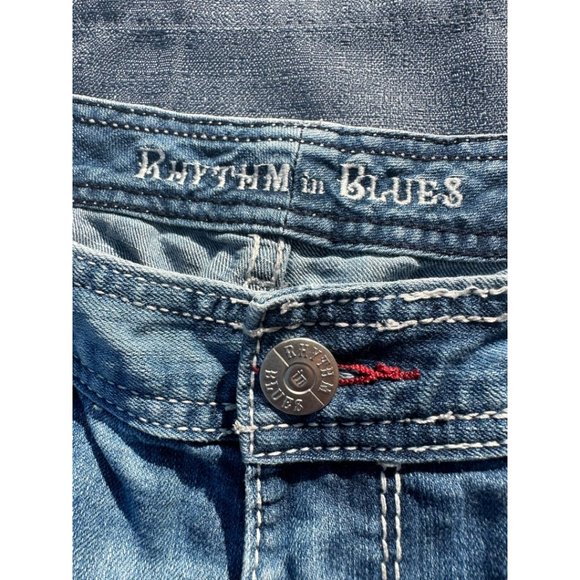 Rythm In Blues Acid Wash Embroidered Pockets Straight Leg Blue Jeans Sz 6 Reg - Picture 5 of 12